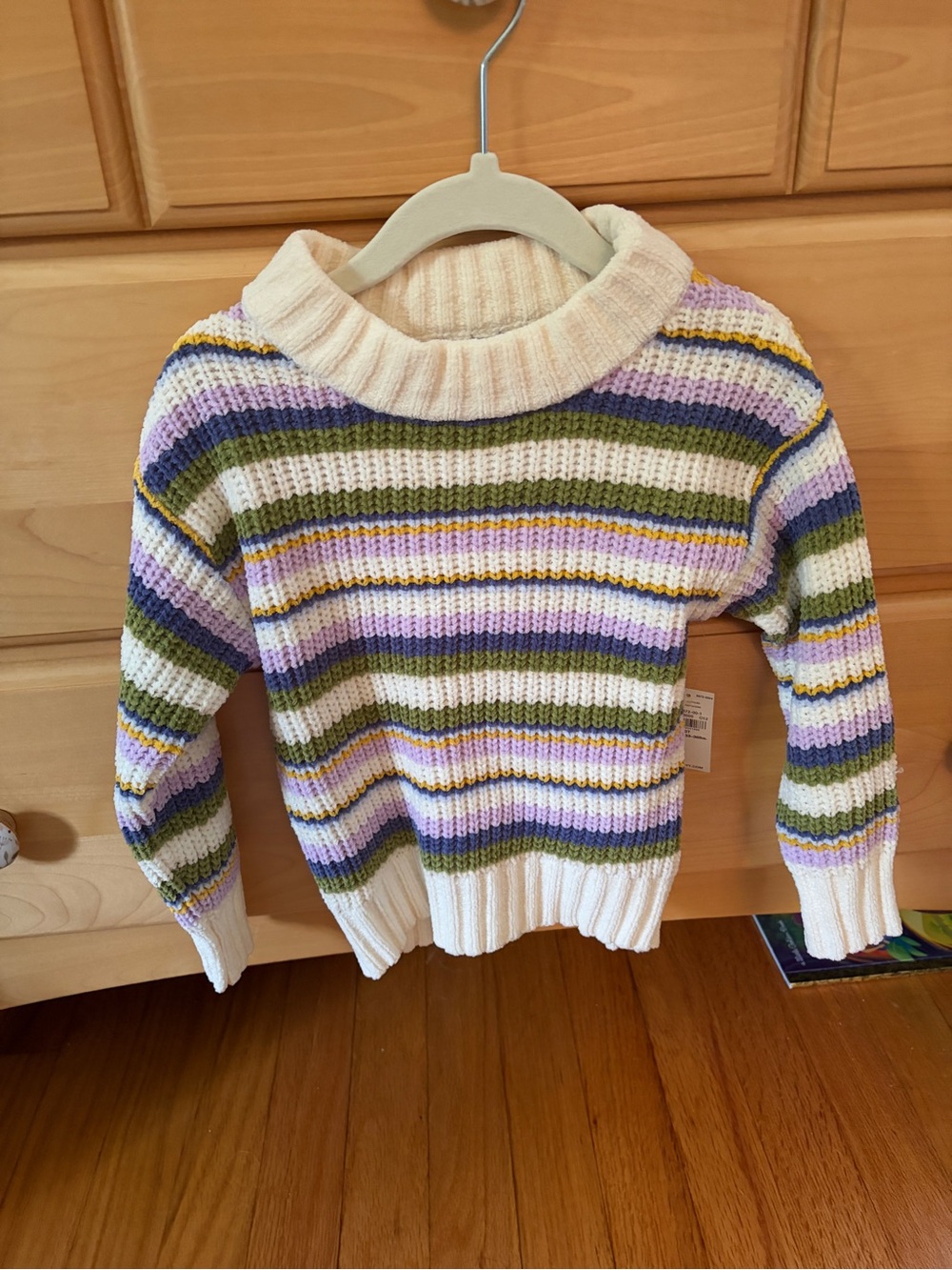 Old Navy Cream Striped Turtleneck Sweater with Lavender and Olive